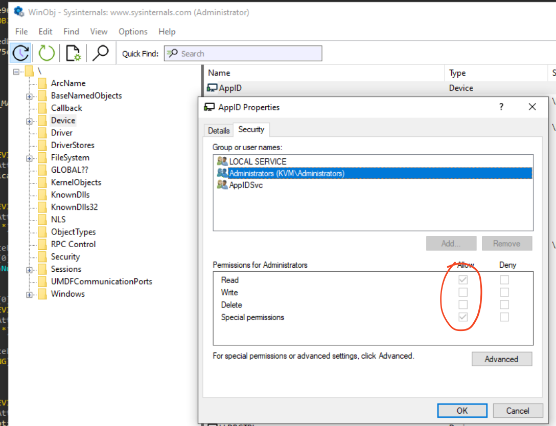 "Administrators" group does not have the required "Write" access in the ACL (Access control list) of AppID as shown on the screenshow below.