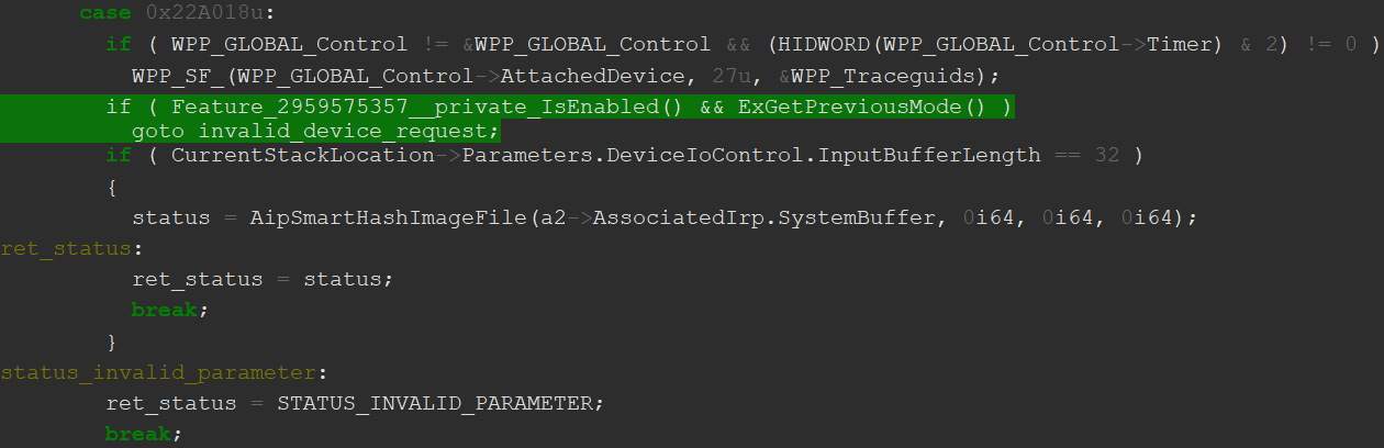 The image below shows the disassembly of the same control code on newer versions of Windows.